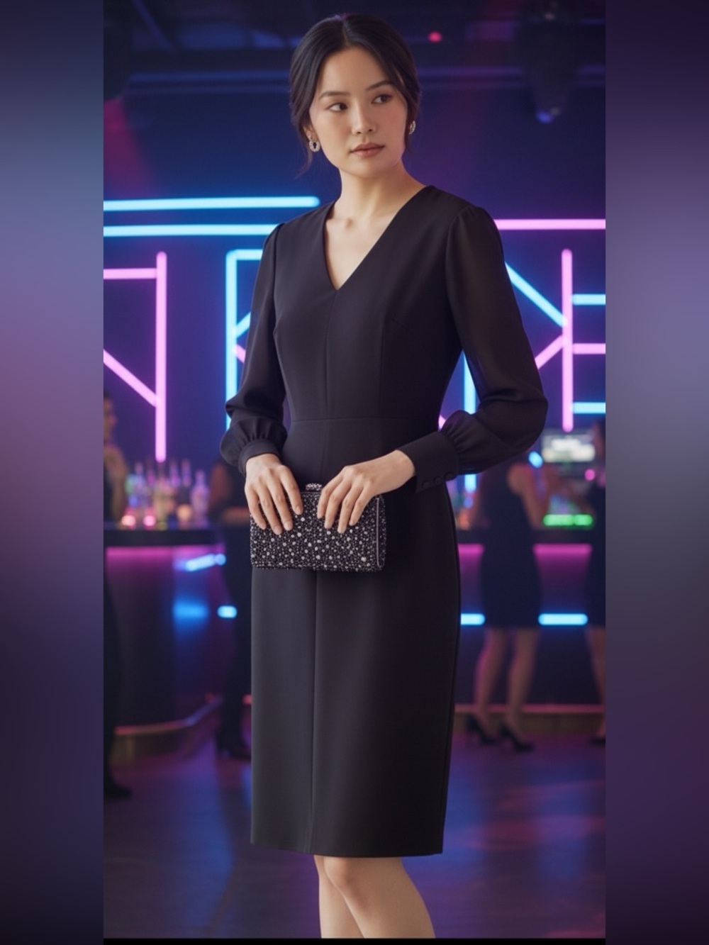 NWT Karen Kane Sheer Blouson Sleeve
Little Black Dress (LBD) - V-Neck (M) - Picture 7 of 11